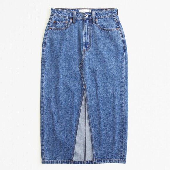 Abercrombie & Fitch‎ Denim Midi Skirt Medium Marble Wash 8T NWT - Picture 1 of 6